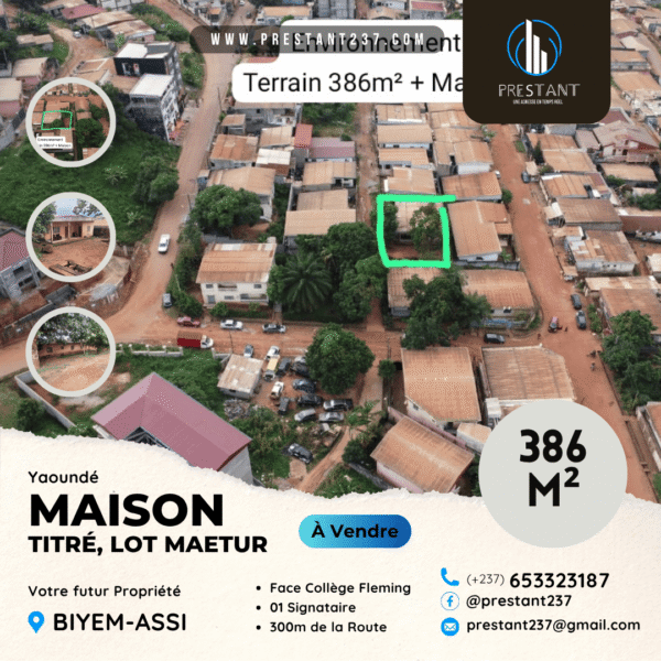Terrain Titré de 386m² avec Maison à vendre à Biyem-Assi